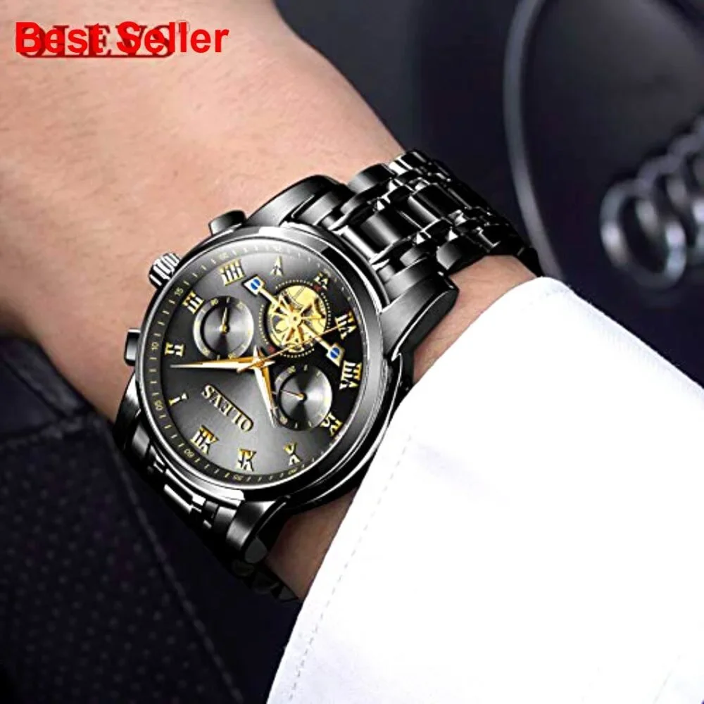Stainless Steel Waterproof Chronograph Watch with Luminous Hands